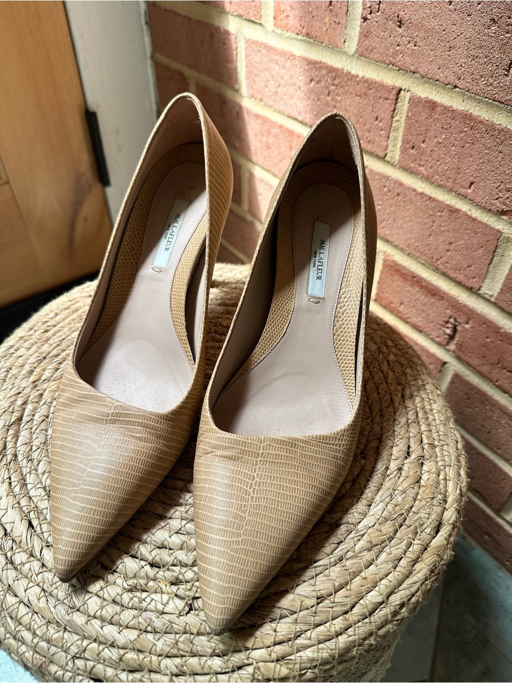 MM Lafleur Ginger Embossed Lizard Pointed-Toe Pumps